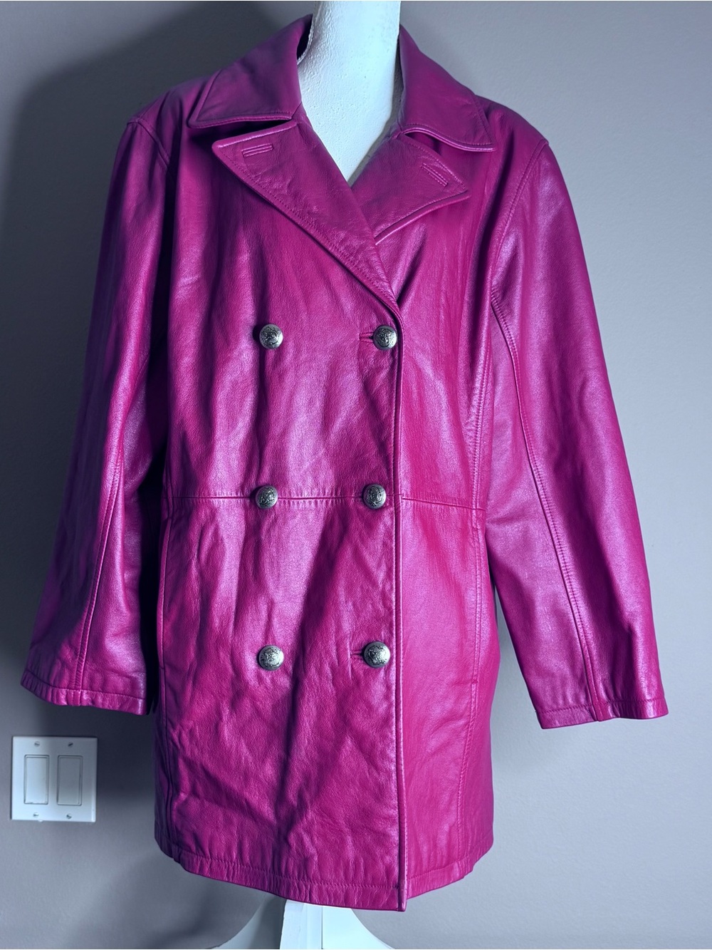 Blushe By Spiegel Red Leather Double-Breasted Coat/ genuine leather Jacket